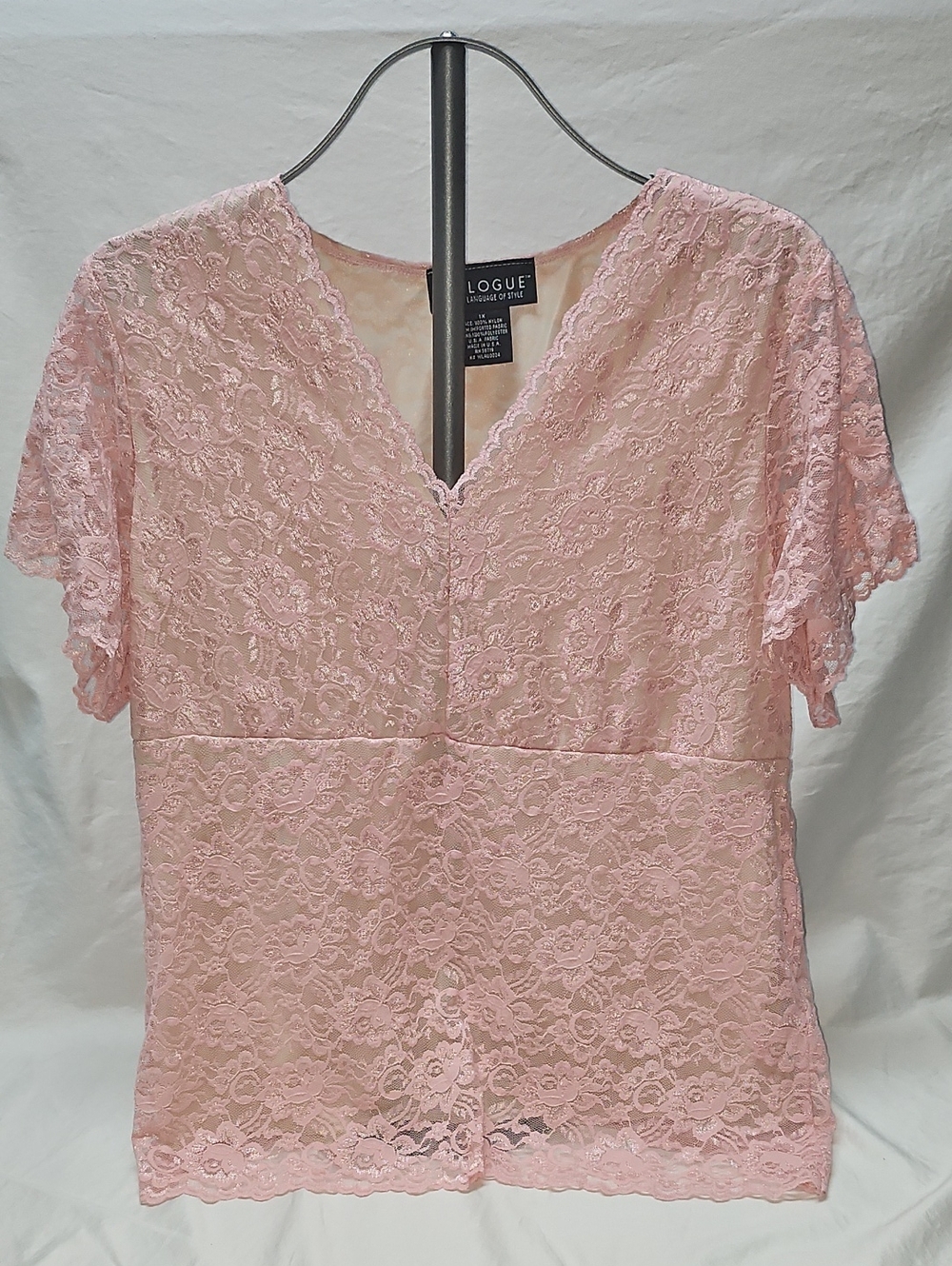 Dialog Pink Lace V-Neck Short Sleeve Top 1X